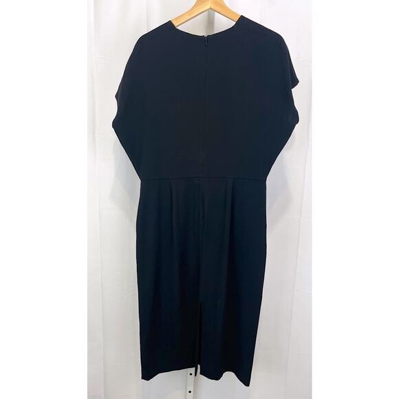 MM. LAFLEUR Masha Dress Cap Sleeve Midi Sheath Pockets LBD Crepe Black Size 12 - Picture 2 of 10